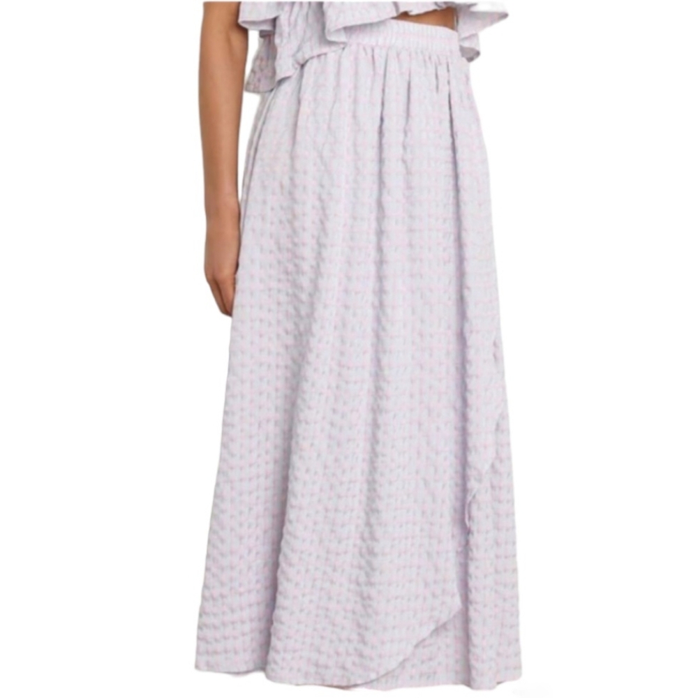 PETAL & PUP Gingham Skirt Faux Wrap Blue Pink Cotton Flowy Maxi 12 L XL - Picture 5 of 5